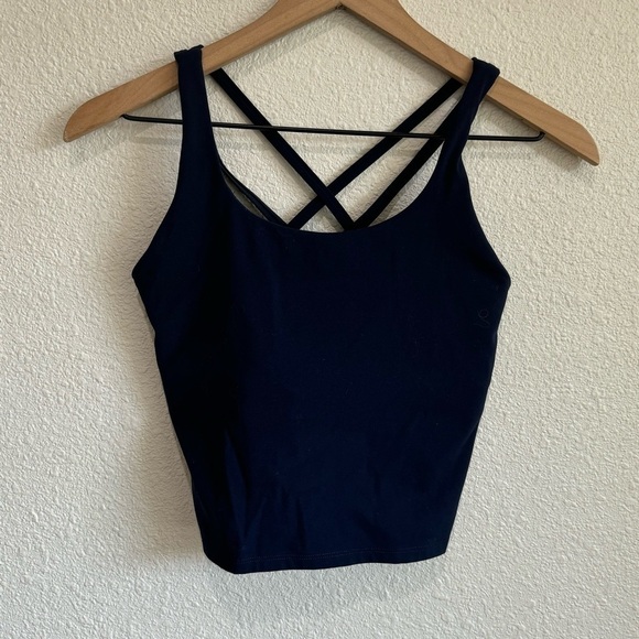 Boho Women's Small Dark Blue Cropped Workout Tank Sports Bra Stretch Loungwear - Picture 1 of 7